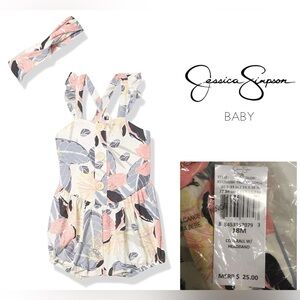 🆕JESSICA SIMPSON BABY - 18M - NWT - 2PC FLORAL ROMPER AND HEADBAND